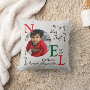 Cojín Decorativo Primera Navidad del Bebé Niño Festiva Primera Noel