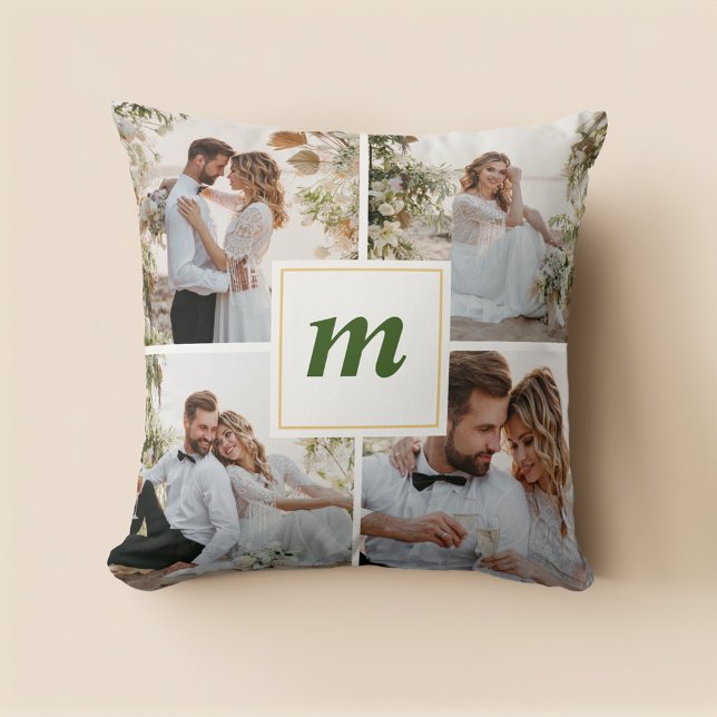 Cojín Decorativo Primera Navidad moderna foto de pareja casada (Modern First Christmas Married Couple Photo Throw Pillow)