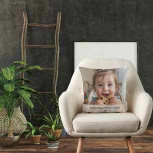 Cojín Decorativo Primera Navidad Nombre Año Corazón Foto Moderna