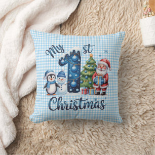 Cojín Decorativo Primera Navidad Personalizada de Bebé en Cuadros A
