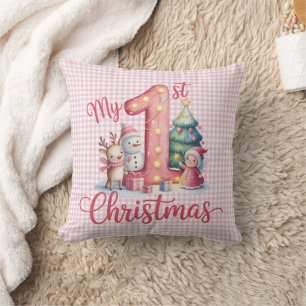 Cojín Decorativo Primera Navidad Personalizada de Bebé en Cuadros R