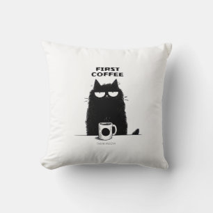 Cojín Decorativo Primero Café Luego Maullido - Amante del Café y Ga