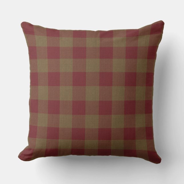 Cojín Decorativo Primitive otoño Rustic Cabin Red Check Plaid (Anverso)