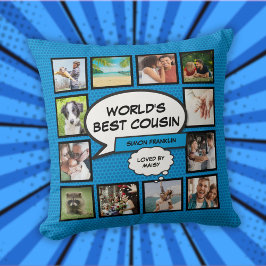 Cojín Decorativo Primo del mundo 12 Collage de fotos Azul Diversión