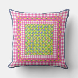 Cojín Decorativo Primroses y Gingham de estilo nacional