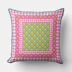 Cojín Decorativo Primroses y Gingham de estilo nacional
