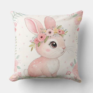 Cojín Decorativo Princesa de conejito bebé con corona floral - Rosa