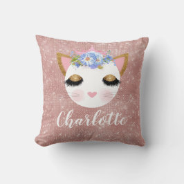 Cojín Decorativo princesa de gato de oro rosa rosa personalizada