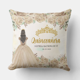 Cojín Decorativo Princesa de oro de luz floral Tiara Quinceanera