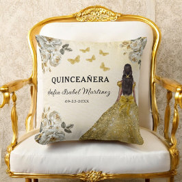 Cojín Decorativo Princesa de oro floral Quinceanera Cumpleaños