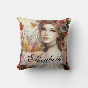 Cojín Decorativo Princesa de otoño vintage con hojas de otoño