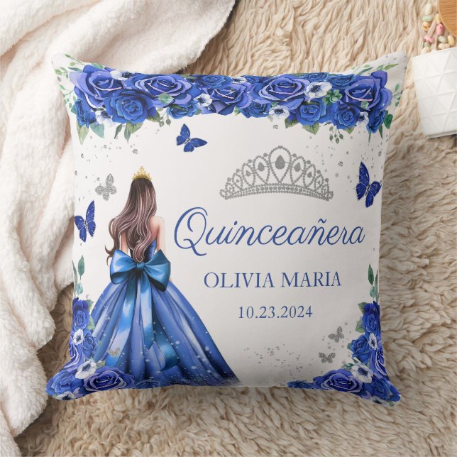 Cojín Decorativo Princesa de plata azul Floral Tiara Quinceanera (Manta)
