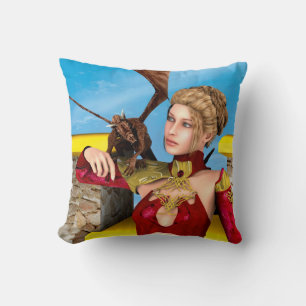 Cojín Decorativo Princesa Dragón Fantasía Arte Digital
