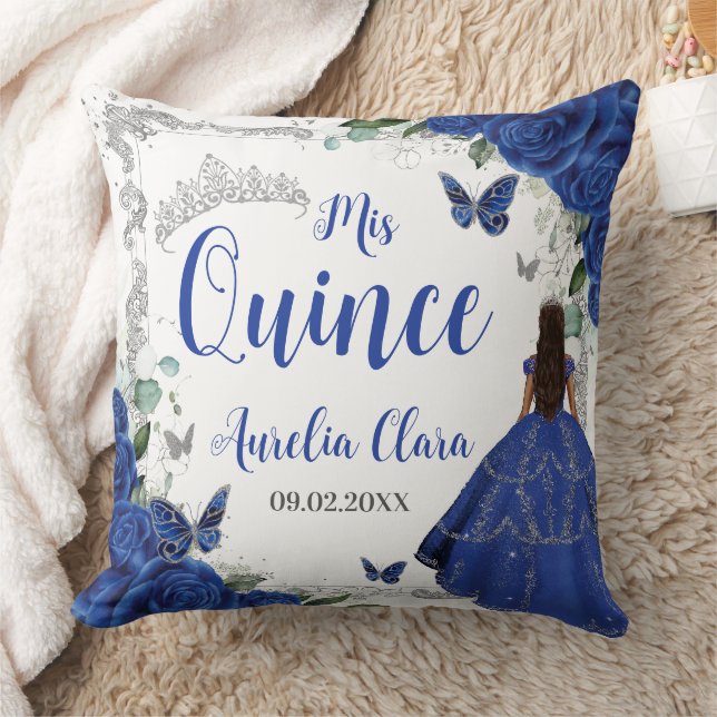 Cojín Decorativo Princesa Floral Azul Real Plata 15 Quinceañera (Manta)
