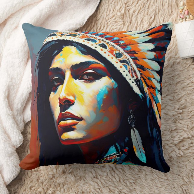 Cojín Decorativo Princesa Guerrera Nativa Estadounidense (Manta)