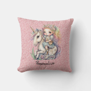Cojín Decorativo Princesa Hada Unicornio Rosa Brillo Fantasía Femen