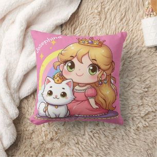 Cojín Decorativo Princesa linda personalizable con gato blanco