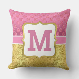 Cojín Decorativo Princesa Rosa Bonita Glitter Dots y Arte Dorado De