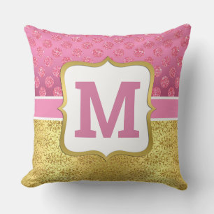 Cojín Decorativo Princesa Rosa Bonita Glitter Dots y Arte Dorado De