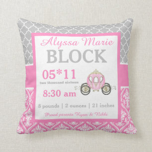 Cojín Decorativo Princesa rosada gris Baby Announcement Pillow