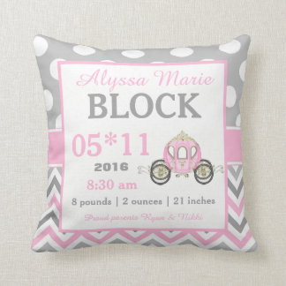 Cojín Decorativo Princesa rosada gris Carriage Baby Announcement