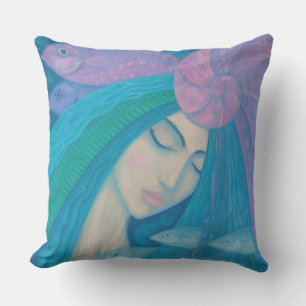 Cojín Decorativo Princesa Sirena, fantasía submarina, azul rosado