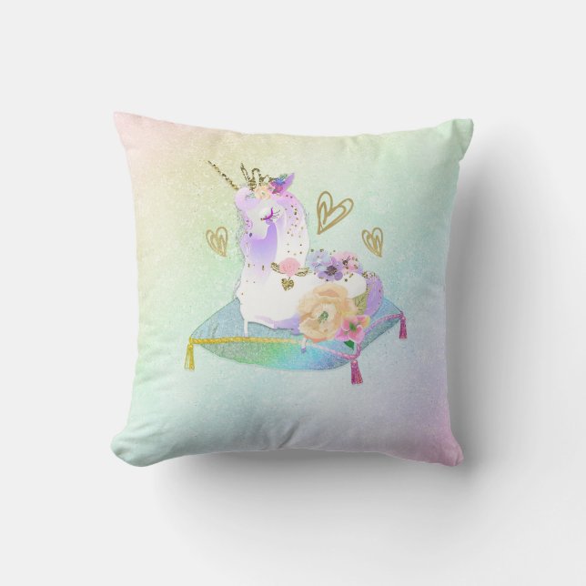 Cojín Decorativo Princesa Unicornio Diva Arcoíris Pastel Iridescent (Anverso)
