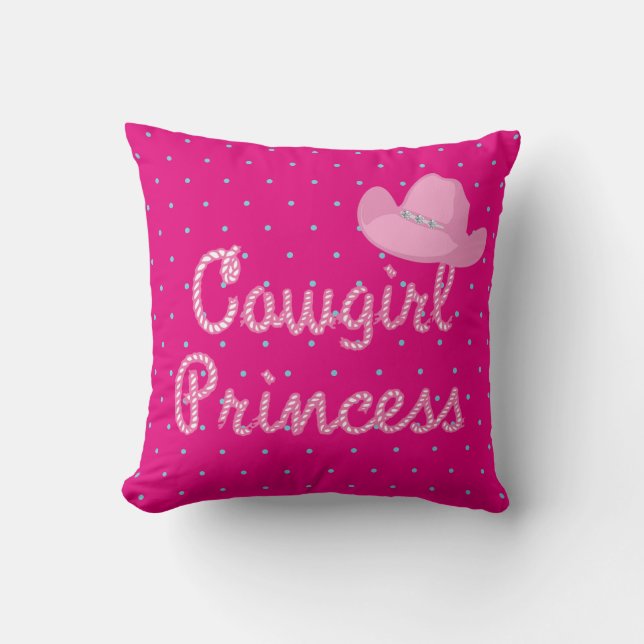 Cojín Decorativo Princesa Vaquera Textos Con Gorra Vaquera Rosa (Anverso)