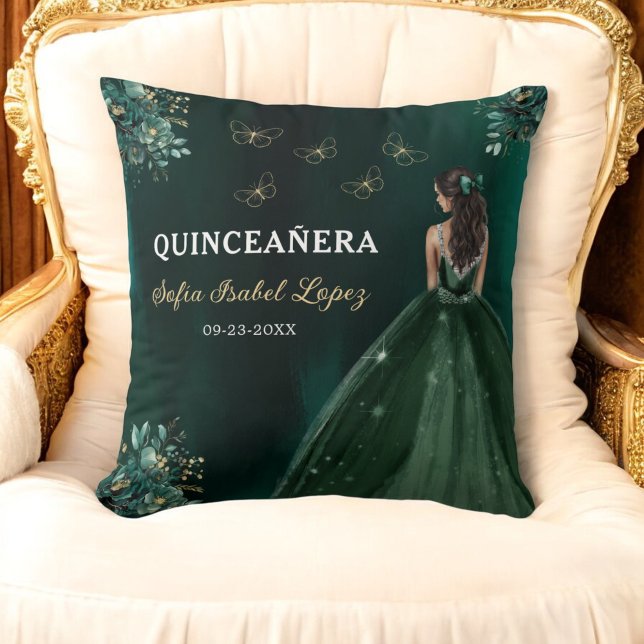 Cojín Decorativo Princesa verde esmeralda floral Quinceanera (Subido por el creador)