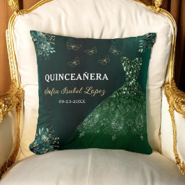 Cojín Decorativo Princesa verde esmeralda floral Quinceanera