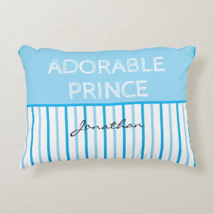 Cojín Decorativo Príncipe Adorable Nombre Rayas Azules y Blancas