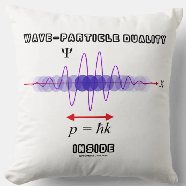 Cojín Decorativo Principio de incertidumbre sobre la dualidad de la (Physicists and physics major will enjoy this throw pillow featuring "Wave-Particle Duality Inside")