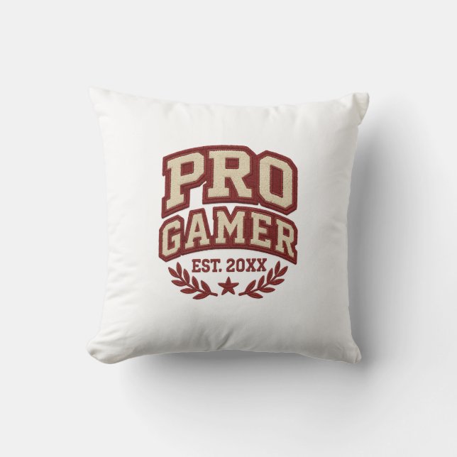 Cojín Decorativo PRO GAMER — Varsity Chenille Patch Style (Anverso)