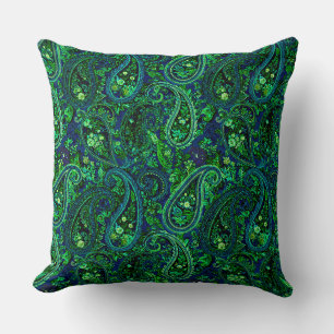 Cojín Decorativo Profusión de Paisley Floral Vibrante Azul Verde