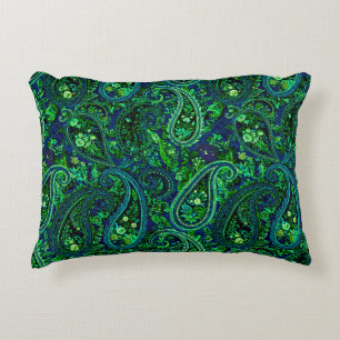 Cojín Decorativo Profusión de Paisley Floral Vibrante Azul Verde