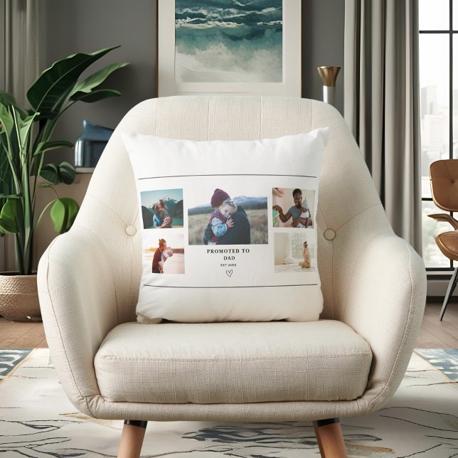 Cojín Decorativo Promoted to Dad Photo Collage – Personalize (Subido por el creador)