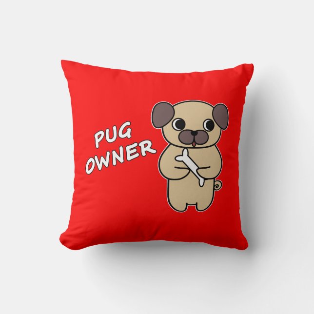 Cojín Decorativo PROPIETARIO DE PUG - Rojo (Anverso)