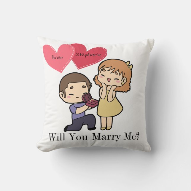 Cojín Decorativo Propuesta de matrimonio cutáneo kawaii (Anverso)