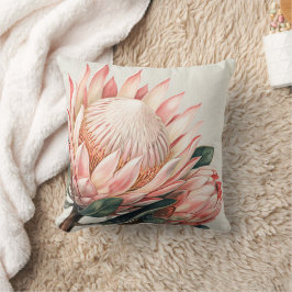 Cojín Decorativo Protea Acuarela Floral Romántica Rosa Rubor