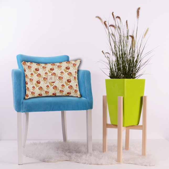 Cojín Decorativo Protea Flower Floral beige red Pattern monogram (Subido por el creador)