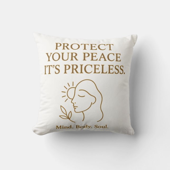 Cojín Decorativo Protect Your Peace — Minimalist Self-Care Quote (Anverso)