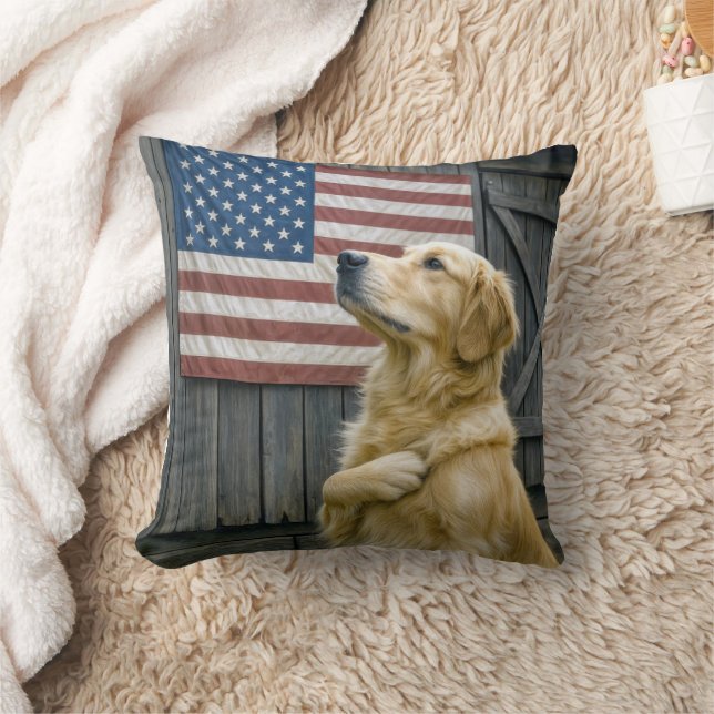 Cojín Decorativo Proud Golden Retriever With American Flag (Manta)