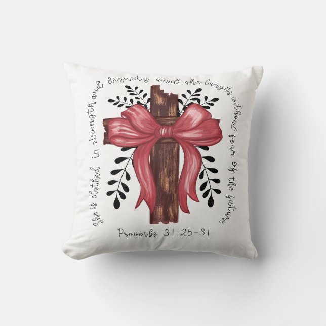 Cojín Decorativo Proverbios 31: 25-31 (Anverso)