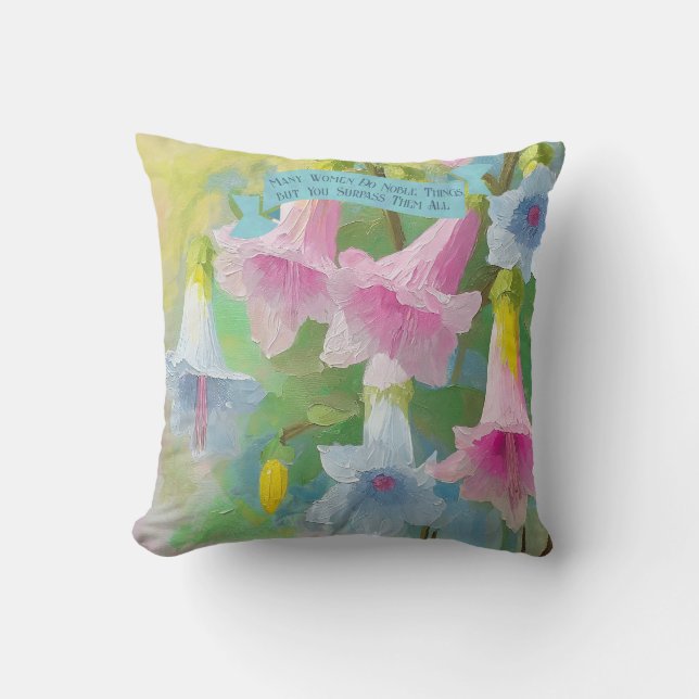 Cojín Decorativo Proverbios 31:29 Fe espiritual cita regalos de Nan (Anverso)