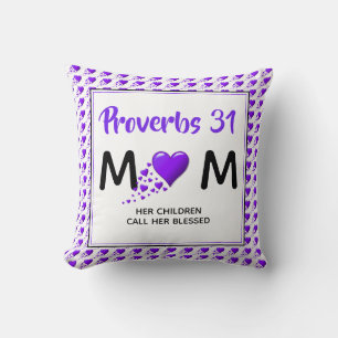 Cojín Decorativo PROVERBIOS 31 MAMÁ Corazones Morados Día de la Mad