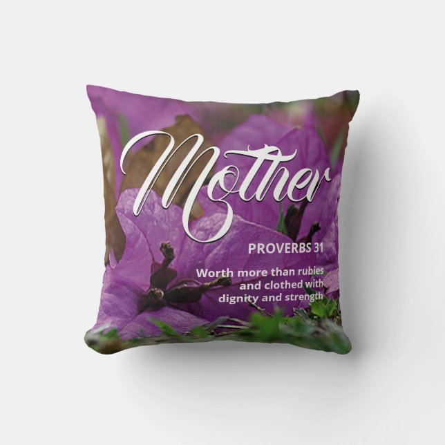 Cojín Decorativo PROVERBS 31 MADRE Christian Purple Floral (Anverso)