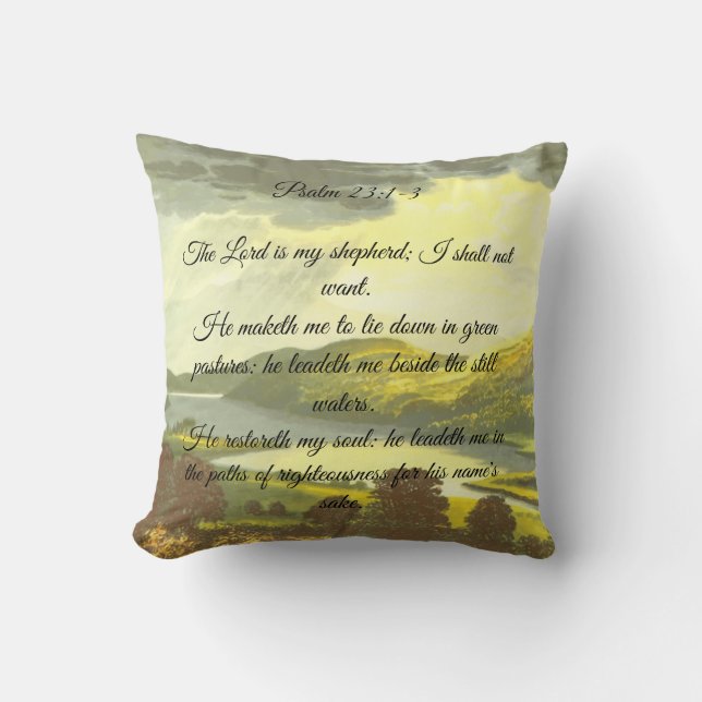 Cojín Decorativo Psalms 23:1-3 Throw Pillow (Anverso)