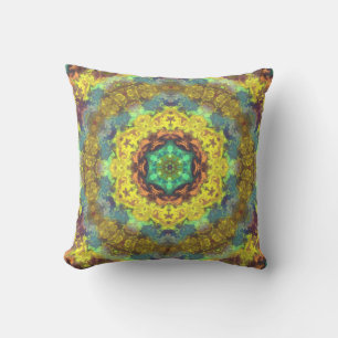 Cojín Decorativo Psicodelia Hippie amarillo azul y verde