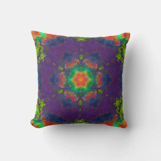 Cojín Decorativo Psicodelia Hippie Naranja Púrpura y Verde