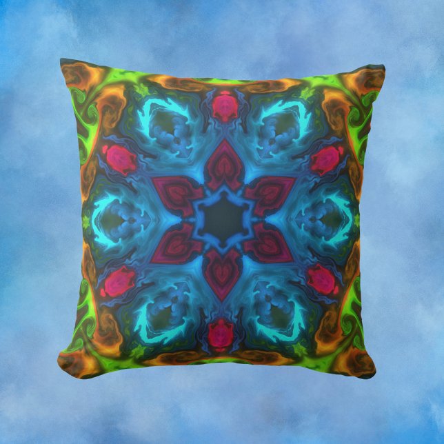 Cojín Decorativo Psicodelia Kaleidoscope rosa azul y verde (Subido por el creador)